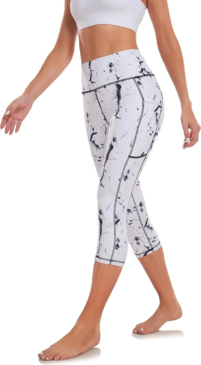SEEMLY High Waisted Workout Capri with Pockets | Breathable Yoga Pants | Athletic Women Capri Leggings for Tummy Control