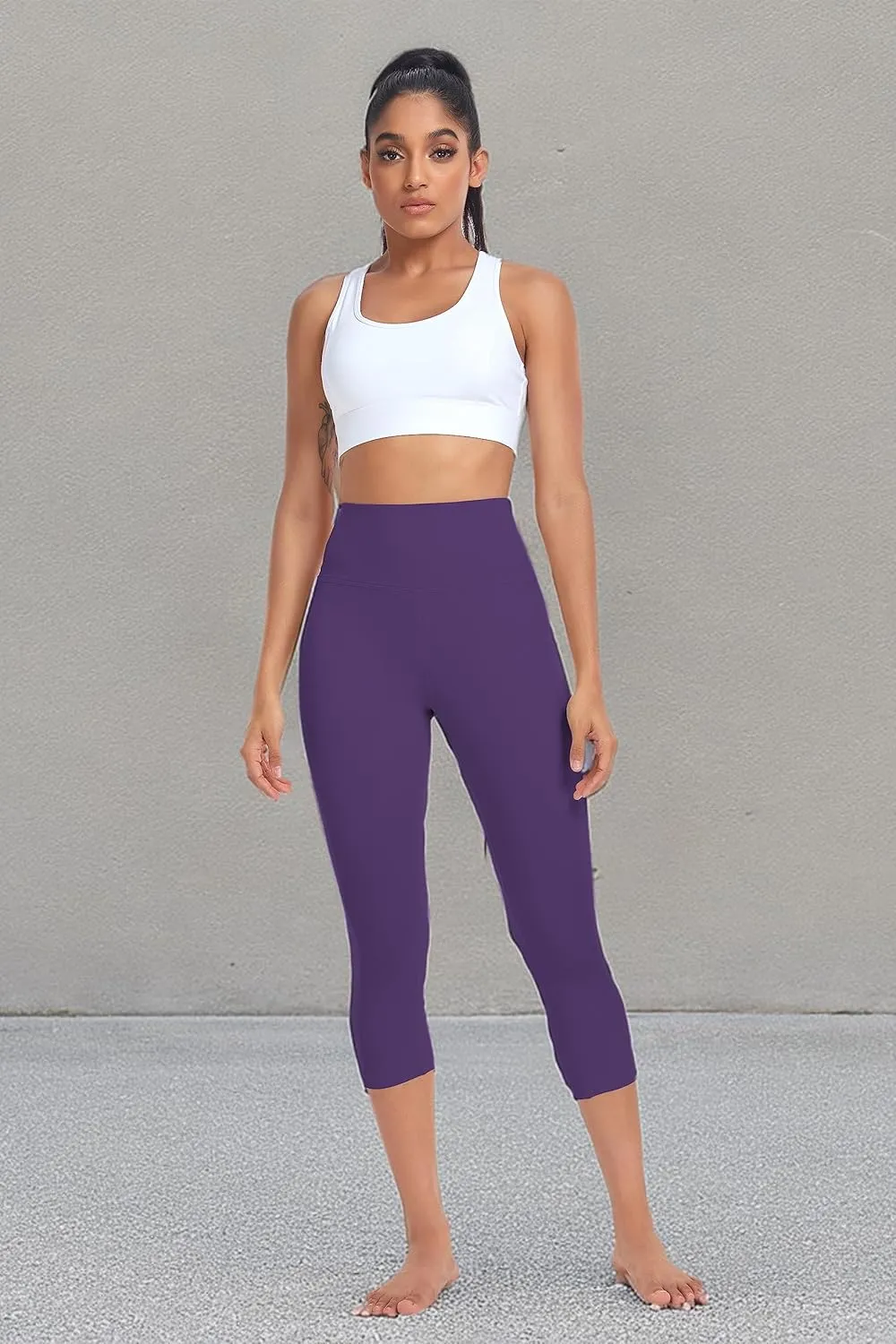 SEEMLY High Waisted Workout Capri with Pockets | Breathable Yoga Pants | Athletic Women Capri Leggings for Tummy Control