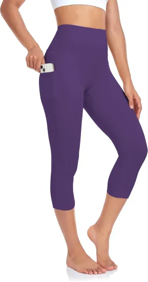 SEEMLY High Waisted Workout Capri with Pockets | Breathable Yoga Pants | Athletic Women Capri Leggings for Tummy Control