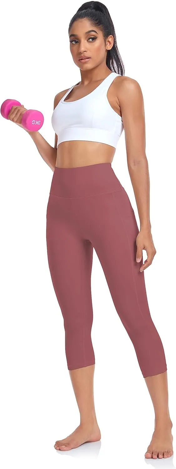 SEEMLY High Waisted Workout Capri with Pockets | Breathable Yoga Pants | Athletic Women Capri Leggings for Tummy Control