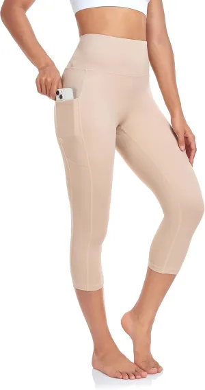 SEEMLY High Waisted Workout Capri with Pockets | Breathable Yoga Pants | Athletic Women Capri Leggings for Tummy Control