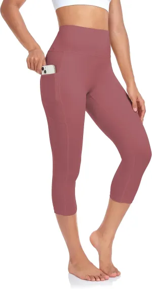 SEEMLY High Waisted Workout Capri with Pockets | Breathable Yoga Pants | Athletic Women Capri Leggings for Tummy Control