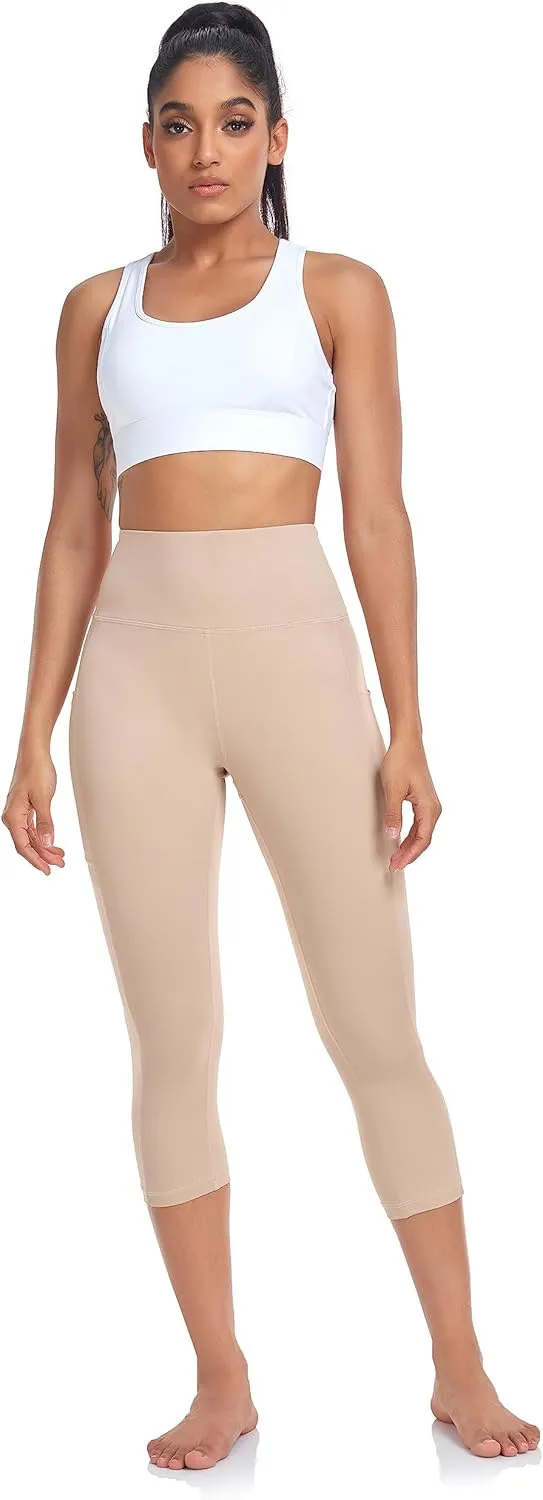 SEEMLY High Waisted Workout Capri with Pockets | Breathable Yoga Pants | Athletic Women Capri Leggings for Tummy Control