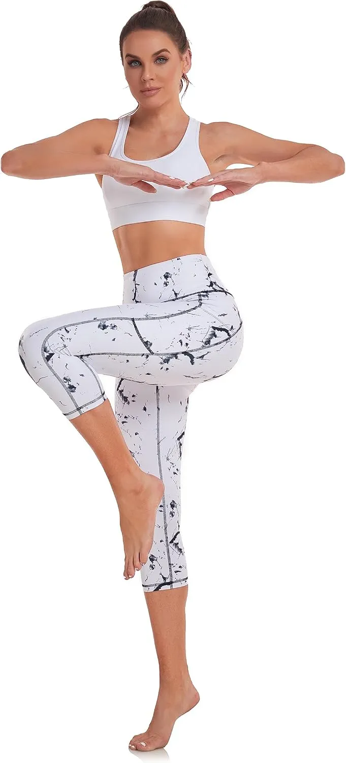 SEEMLY High Waisted Workout Capri with Pockets | Breathable Yoga Pants | Athletic Women Capri Leggings for Tummy Control