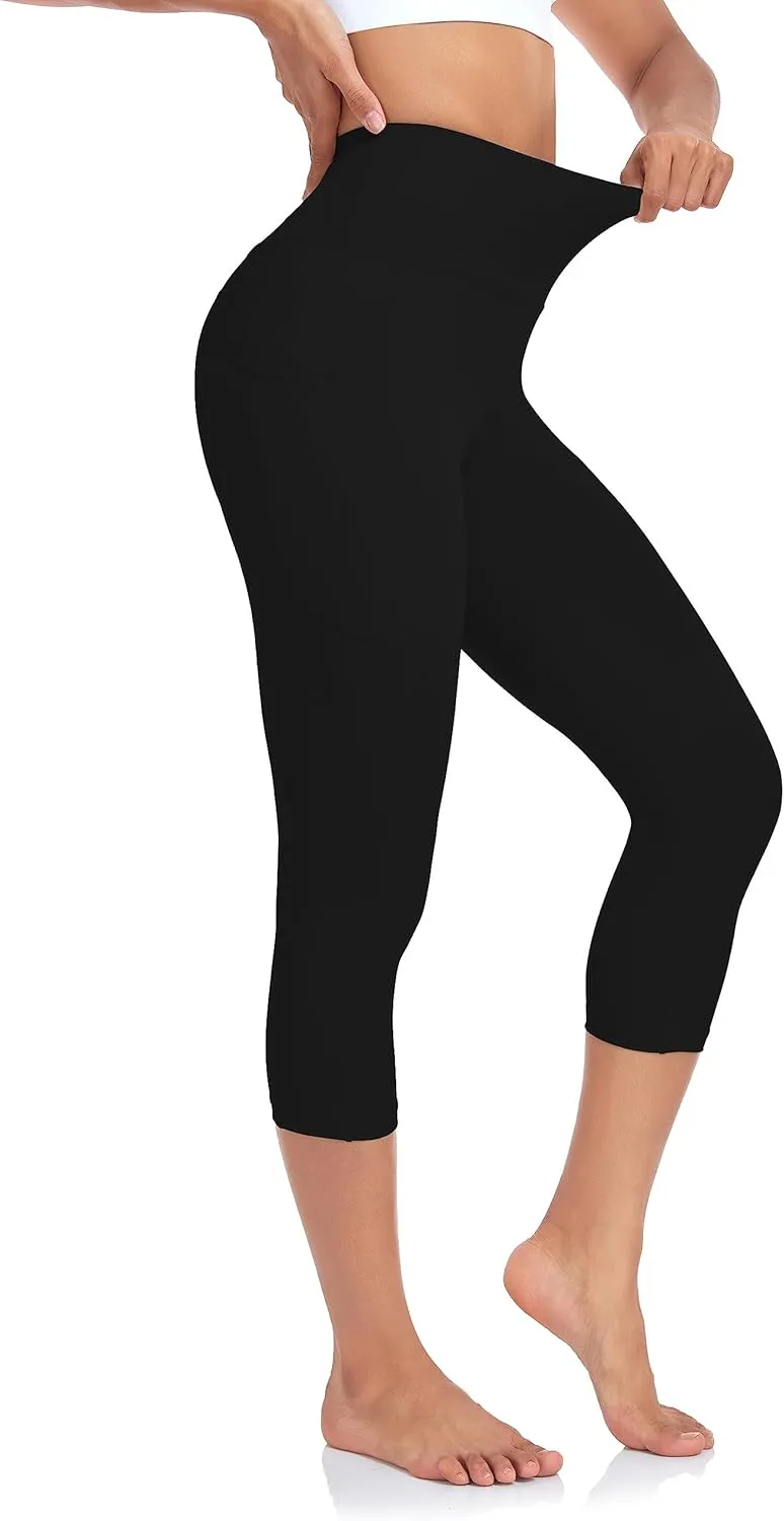 SEEMLY High Waisted Workout Capri with Pockets | Breathable Yoga Pants | Athletic Women Capri Leggings for Tummy Control