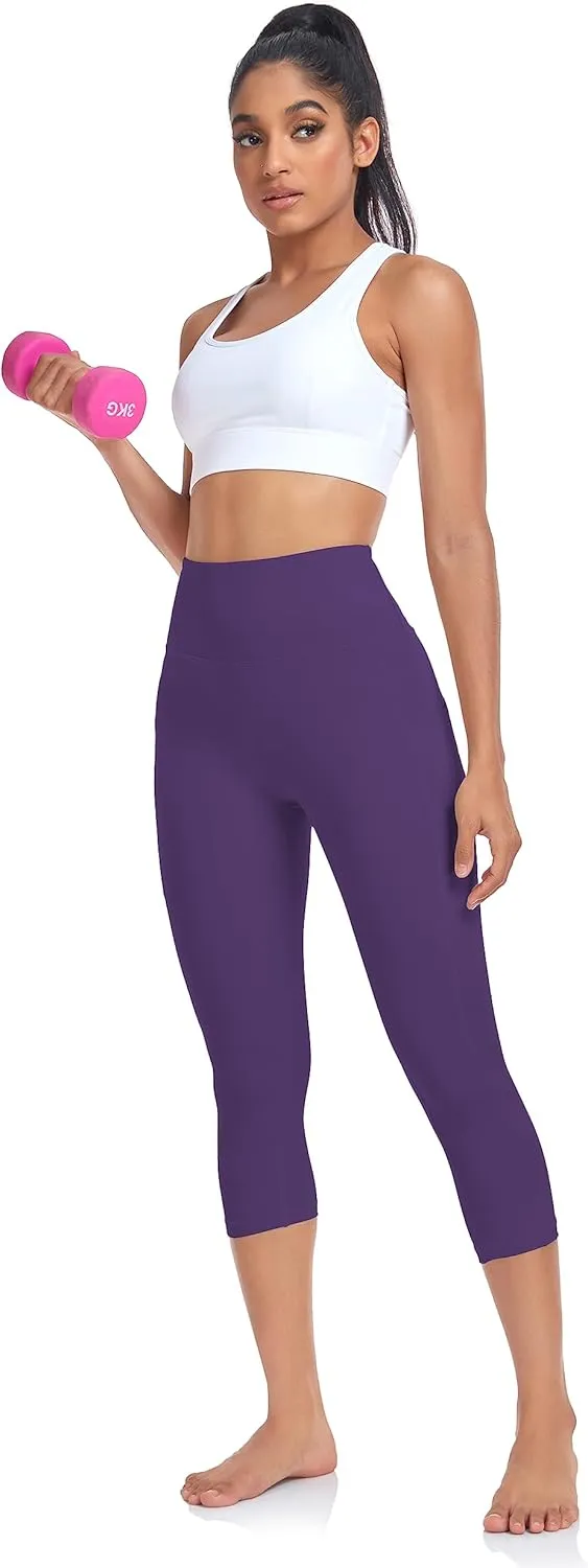 SEEMLY High Waisted Workout Capri with Pockets | Breathable Yoga Pants | Athletic Women Capri Leggings for Tummy Control