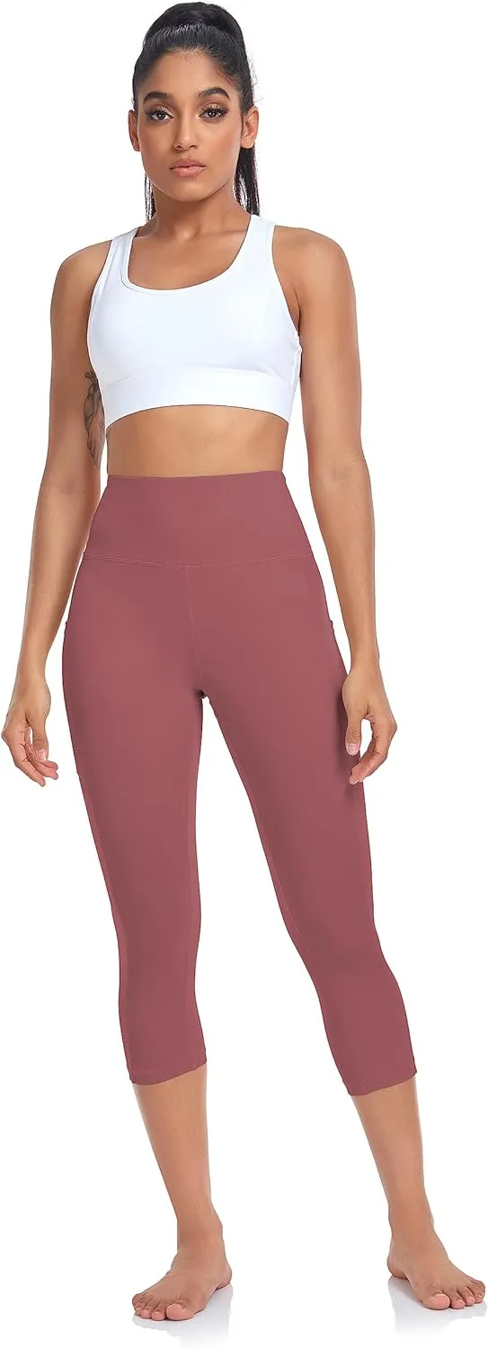 SEEMLY High Waisted Workout Capri with Pockets | Breathable Yoga Pants | Athletic Women Capri Leggings for Tummy Control