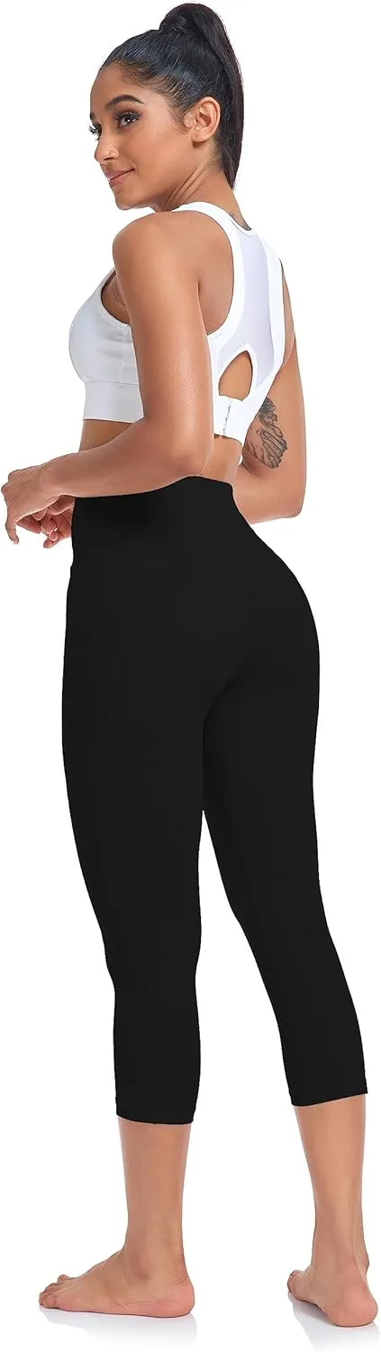SEEMLY High Waisted Workout Capri with Pockets | Breathable Yoga Pants | Athletic Women Capri Leggings for Tummy Control