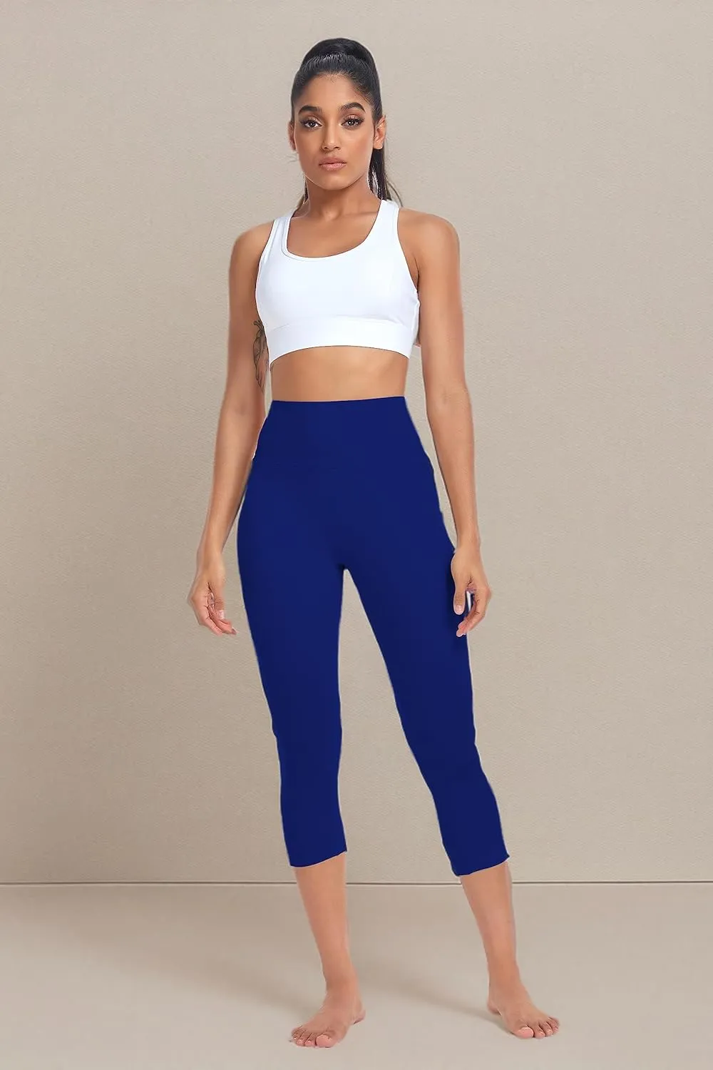 SEEMLY High Waisted Workout Capri with Pockets | Breathable Yoga Pants | Athletic Women Capri Leggings for Tummy Control
