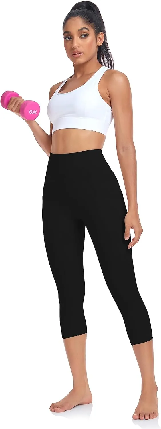 SEEMLY High Waisted Workout Capri with Pockets | Breathable Yoga Pants | Athletic Women Capri Leggings for Tummy Control