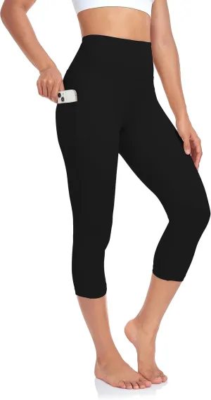 SEEMLY High Waisted Workout Capri with Pockets | Breathable Yoga Pants | Athletic Women Capri Leggings for Tummy Control