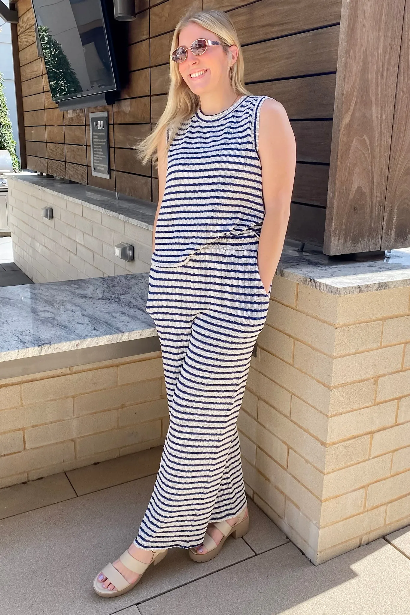 Send Me Over Navy Striped Top