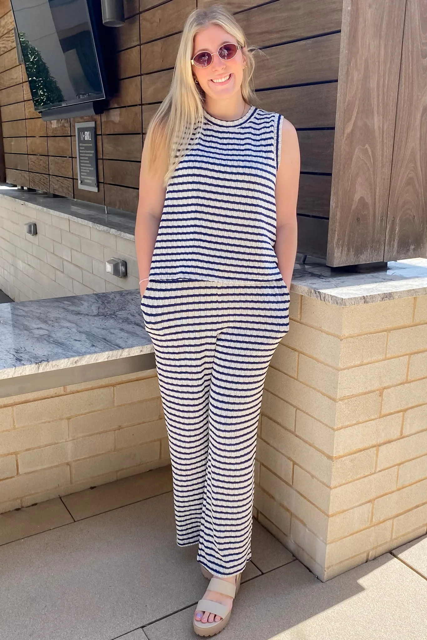 Send Me Over Navy Striped Top