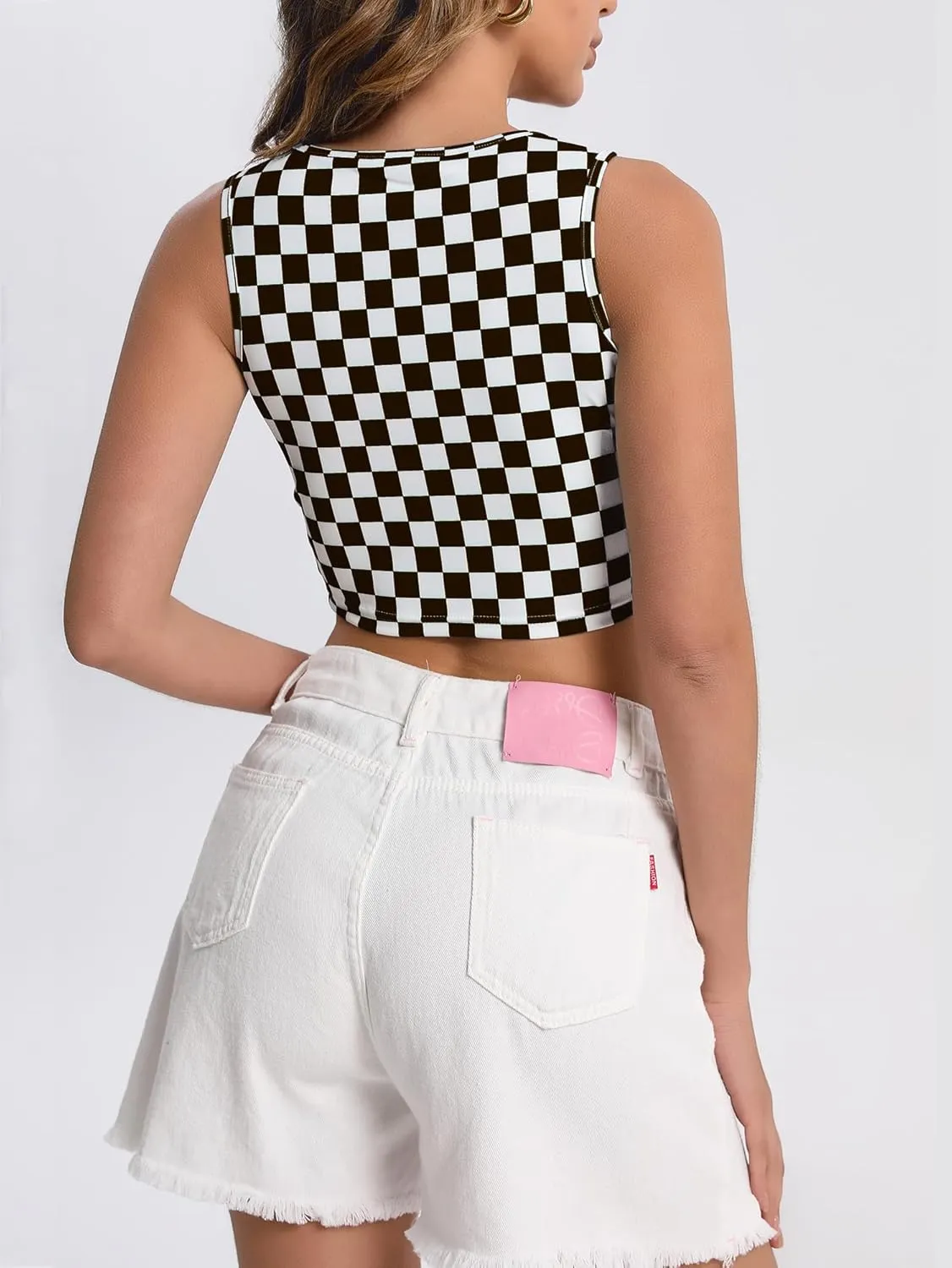 Sexy Crop Tops for Women Deep V Neck Sleeveless Workout Tops Plunge Ring Cleavage Corset Cropped Tank Top