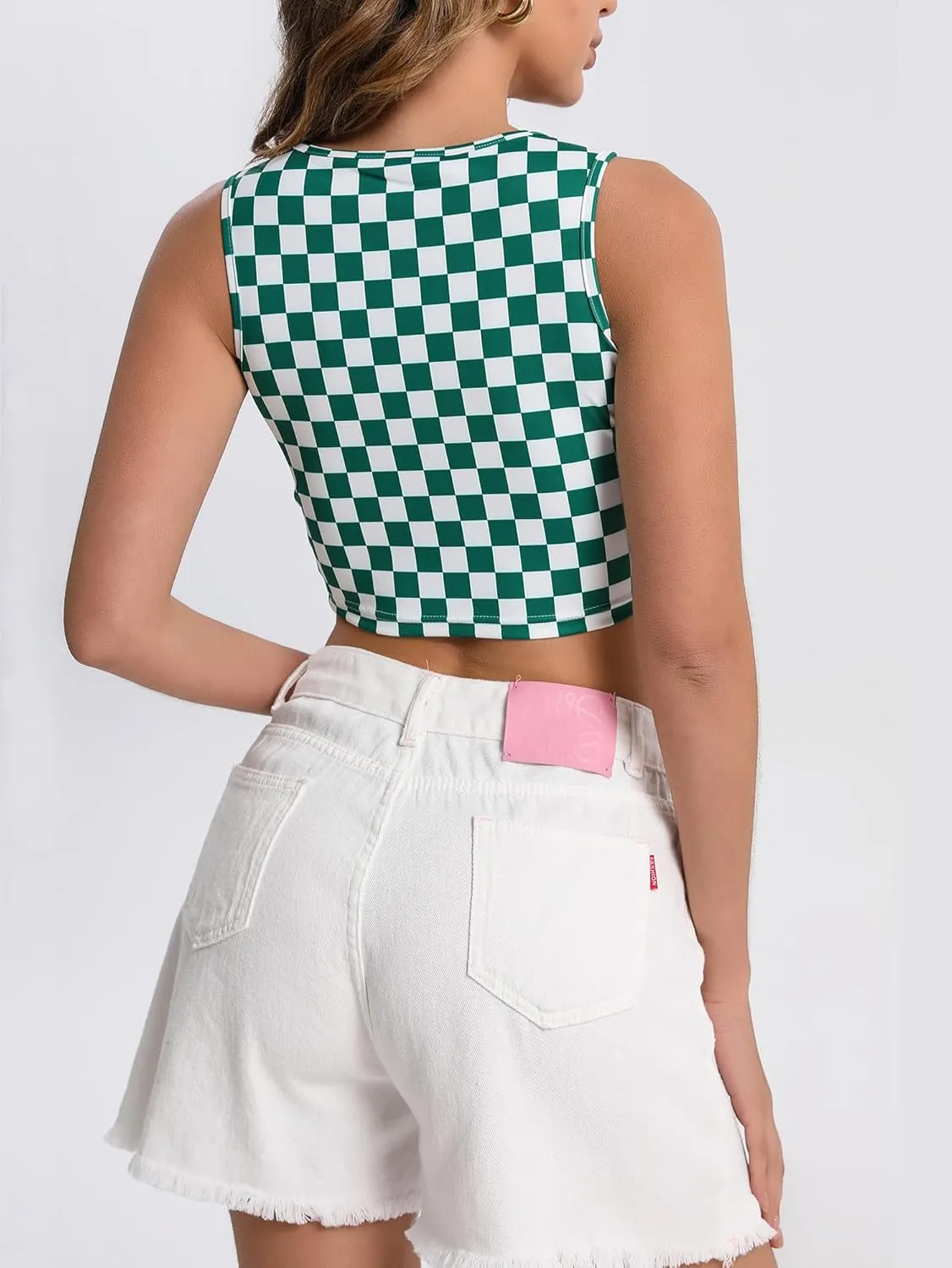 Sexy Crop Tops for Women Deep V Neck Sleeveless Workout Tops Plunge Ring Cleavage Corset Cropped Tank Top