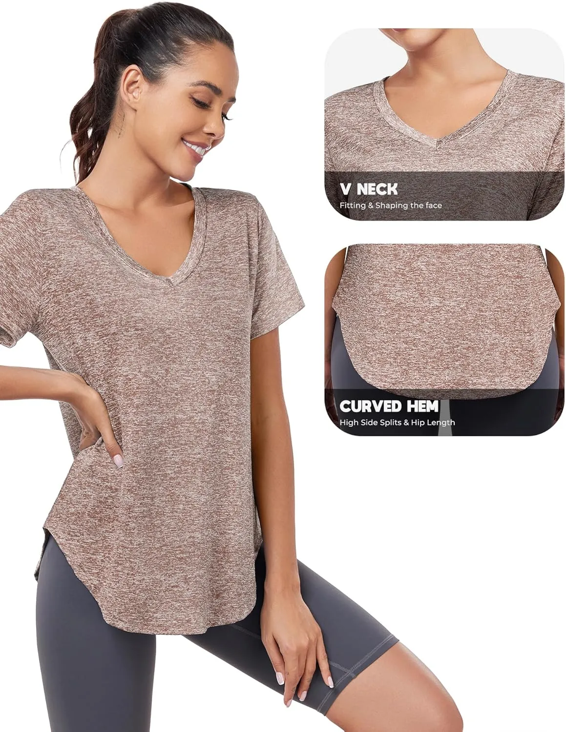Short Sleeve Workout Shirts Women Loose Fit, V-Neck Women Exercise T-Shirt Workout Top, Dry Fit Yoga Gym Sport Tops