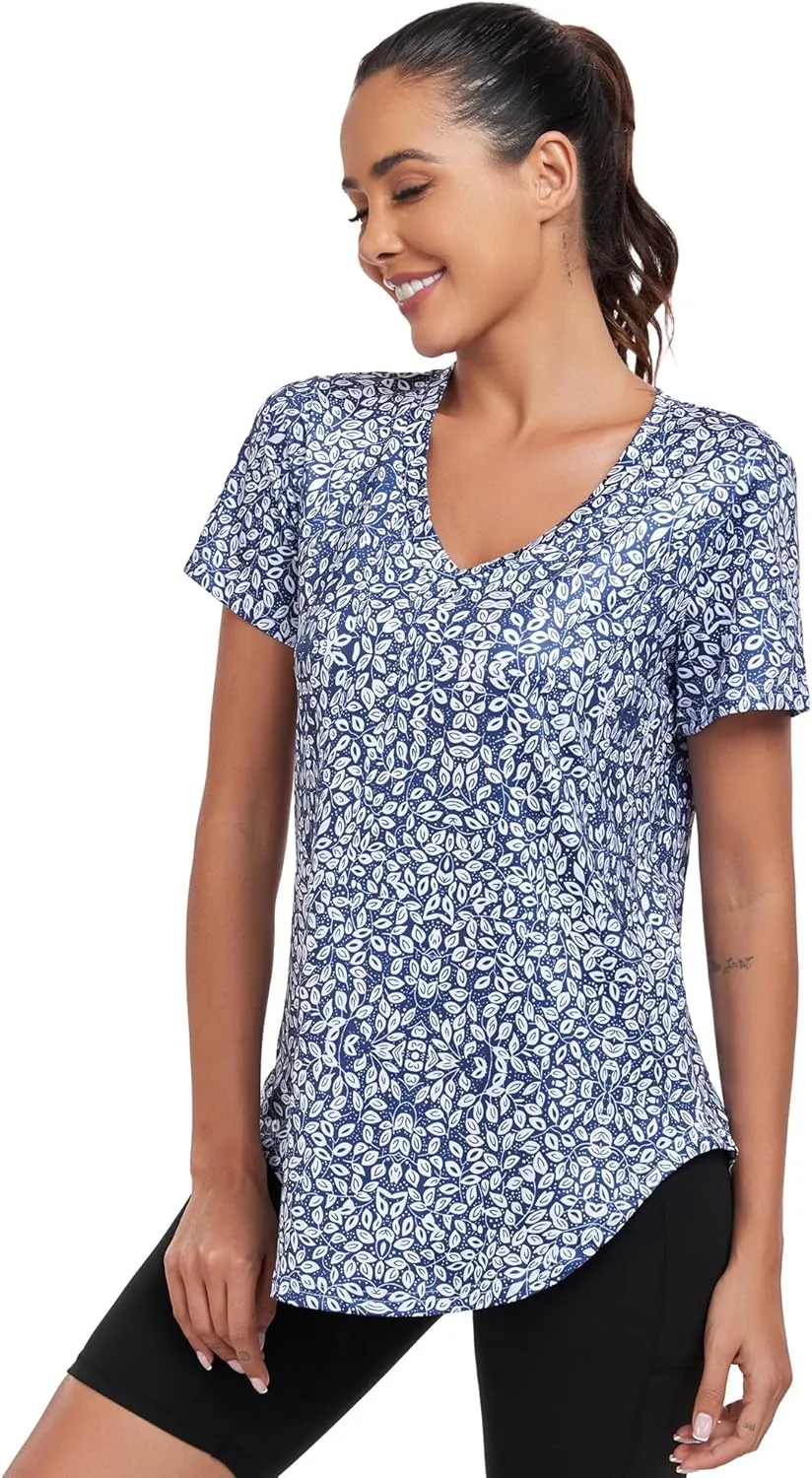 Short Sleeve Workout Shirts Women Loose Fit, V-Neck Women Exercise T-Shirt Workout Top, Dry Fit Yoga Gym Sport Tops
