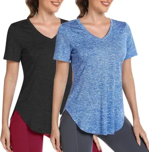 Short Sleeve Workout Shirts Women Loose Fit, V-Neck Women Exercise T-Shirt Workout Top, Dry Fit Yoga Gym Sport Tops