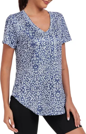 Short Sleeve Workout Shirts Women Loose Fit, V-Neck Women Exercise T-Shirt Workout Top, Dry Fit Yoga Gym Sport Tops