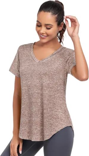 Short Sleeve Workout Shirts Women Loose Fit, V-Neck Women Exercise T-Shirt Workout Top, Dry Fit Yoga Gym Sport Tops
