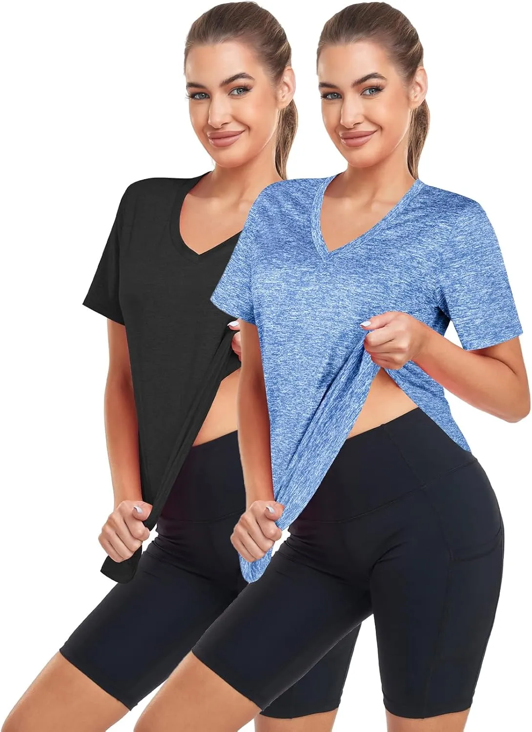 Short Sleeve Workout Shirts Women Loose Fit, V-Neck Women Exercise T-Shirt Workout Top, Dry Fit Yoga Gym Sport Tops