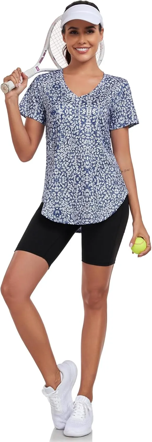 Short Sleeve Workout Shirts Women Loose Fit, V-Neck Women Exercise T-Shirt Workout Top, Dry Fit Yoga Gym Sport Tops