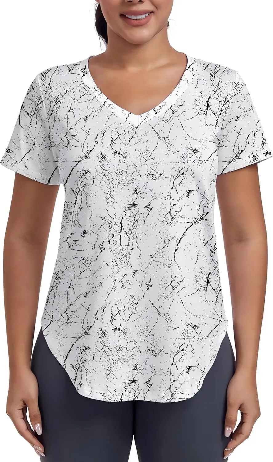 Short Sleeve Workout Shirts Women Loose Fit, V-Neck Women Exercise T-Shirt Workout Top, Dry Fit Yoga Gym Sport Tops