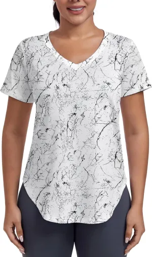 Short Sleeve Workout Shirts Women Loose Fit, V-Neck Women Exercise T-Shirt Workout Top, Dry Fit Yoga Gym Sport Tops