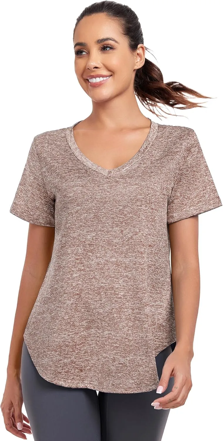 Short Sleeve Workout Shirts Women Loose Fit, V-Neck Women Exercise T-Shirt Workout Top, Dry Fit Yoga Gym Sport Tops
