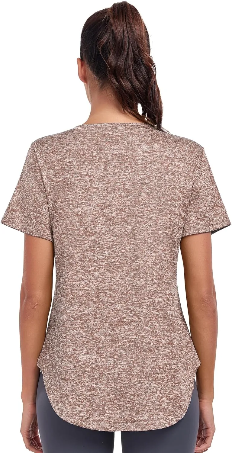 Short Sleeve Workout Shirts Women Loose Fit, V-Neck Women Exercise T-Shirt Workout Top, Dry Fit Yoga Gym Sport Tops