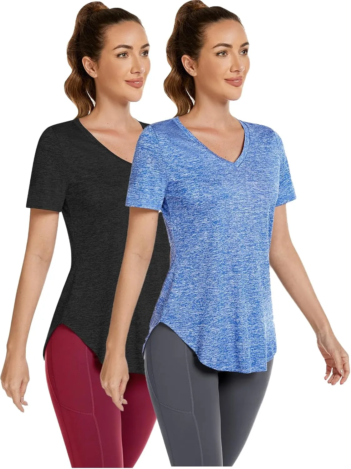 Short Sleeve Workout Shirts Women Loose Fit, V-Neck Women Exercise T-Shirt Workout Top, Dry Fit Yoga Gym Sport Tops