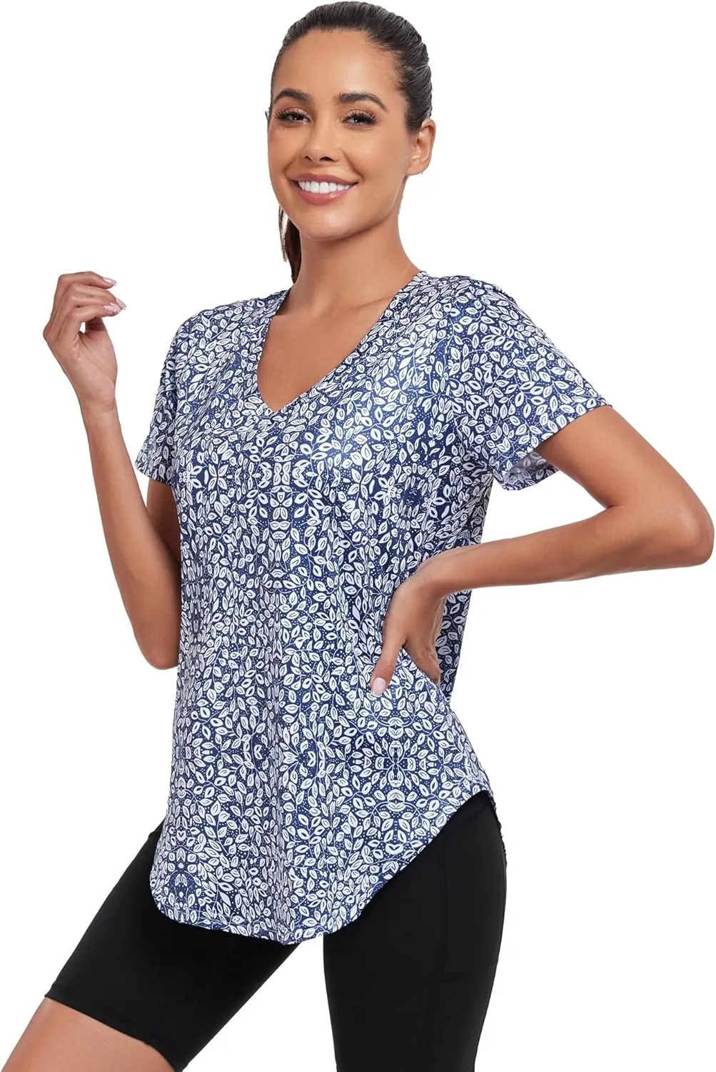 Short Sleeve Workout Shirts Women Loose Fit, V-Neck Women Exercise T-Shirt Workout Top, Dry Fit Yoga Gym Sport Tops