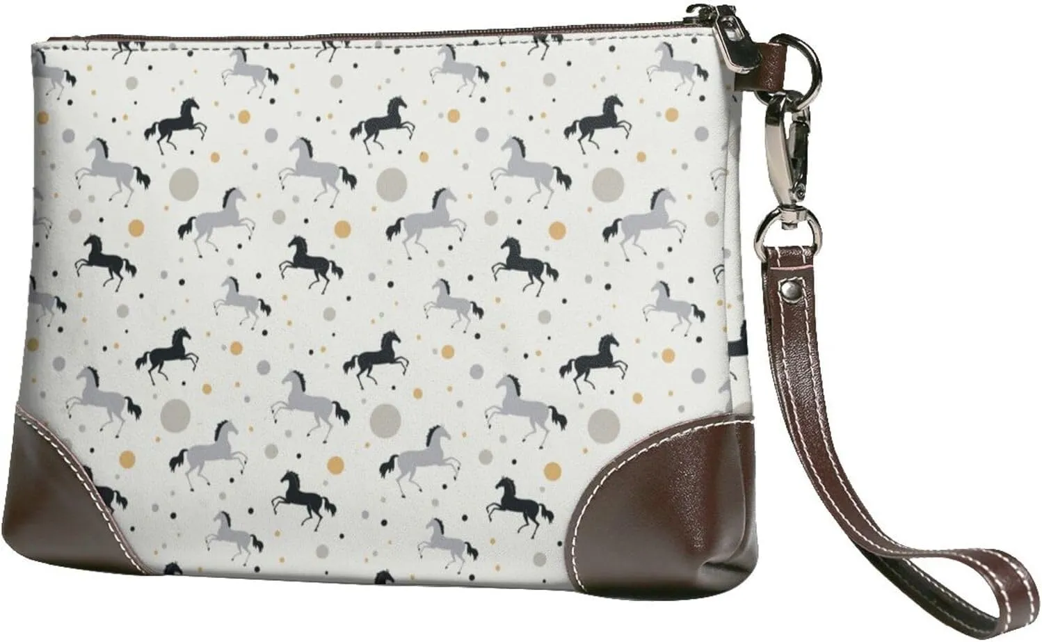 Small Clutch Purses for Women - Minimalist Cool Horses Polka Dots Leather Wristlet Wallets for Women with Wrist Strap
