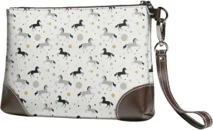 Small Clutch Purses for Women - Minimalist Cool Horses Polka Dots Leather Wristlet Wallets for Women with Wrist Strap