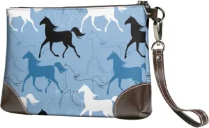 Small Clutch Purses for Women - Minimalist Line Horse Black White Leather Wristlet Wallets for Women with Wrist Strap