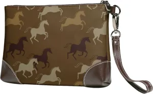 Small Clutch Purses for Women - Modern Minimalist Horse Brown Leather Wristlet Wallets for Women with Wrist Strap