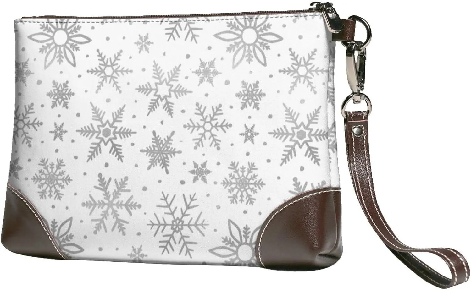 Small Clutch Purses for Women - Snowflake Minimalist Leather Wristlet Wallets for Women with Wrist Strap