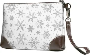 Small Clutch Purses for Women - Snowflake Minimalist Leather Wristlet Wallets for Women with Wrist Strap