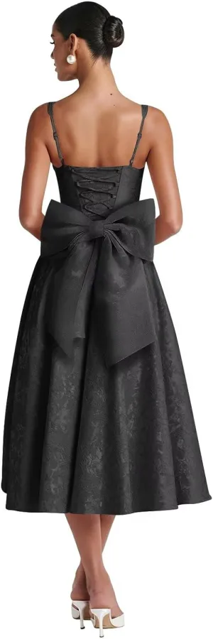 Smileven Jacquard Satin Prom Dresses for Women 2025 Tea Length A Line Formal Evening Gowns with Bow