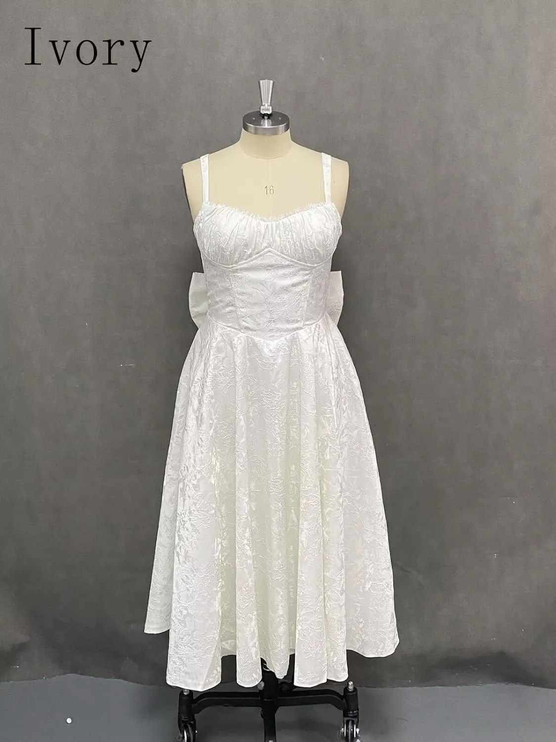 Smileven Jacquard Satin Prom Dresses for Women 2025 Tea Length A Line Formal Evening Gowns with Bow