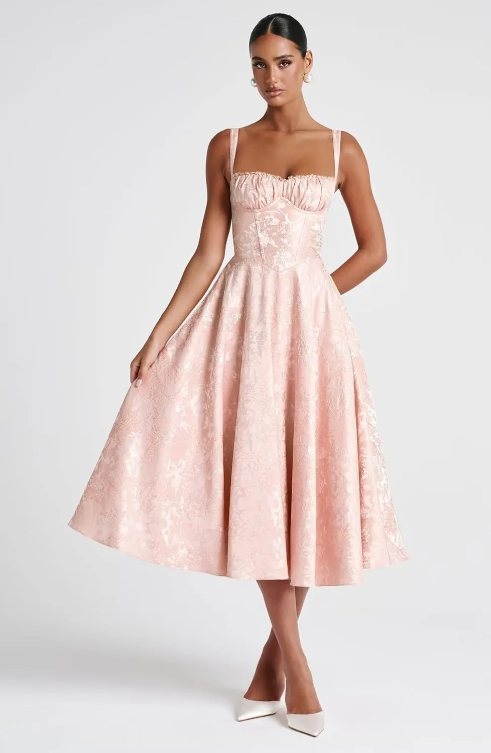 Smileven Jacquard Satin Prom Dresses for Women 2025 Tea Length A Line Formal Evening Gowns with Bow