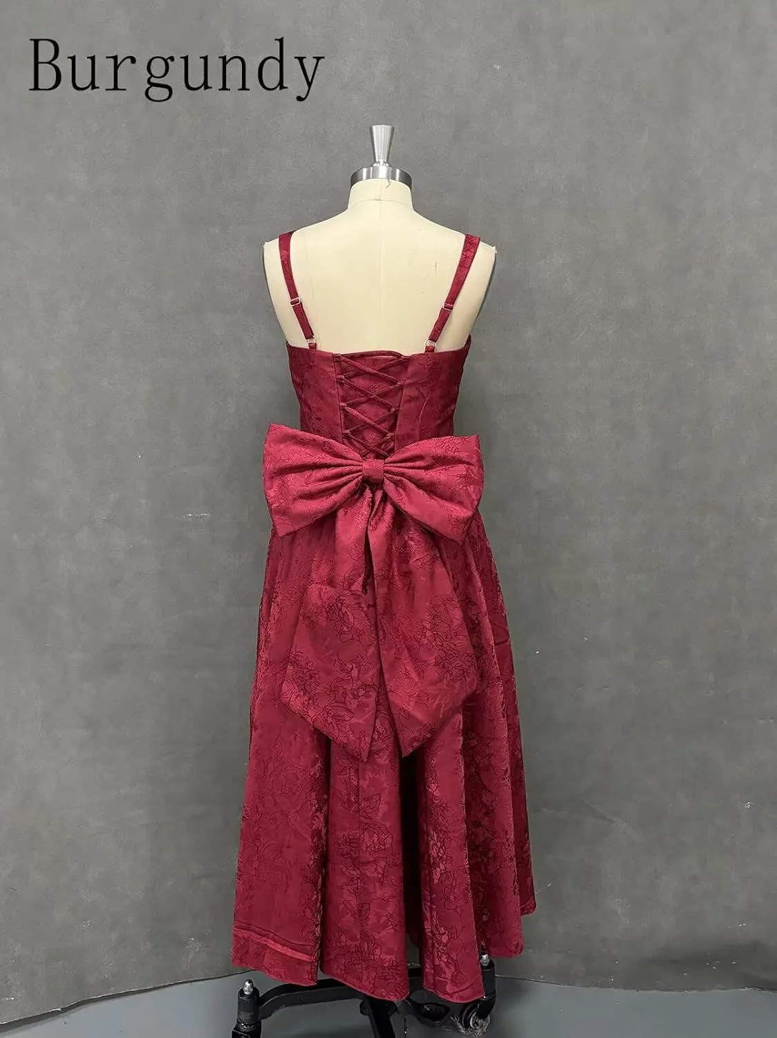 Smileven Jacquard Satin Prom Dresses for Women 2025 Tea Length A Line Formal Evening Gowns with Bow