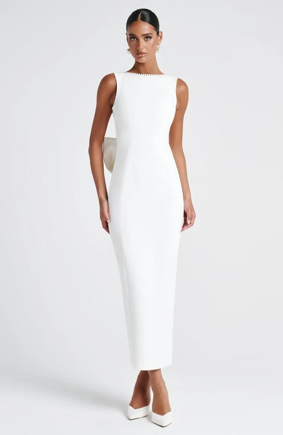 Smileven Satin Pearl Formal Evening Dresses for Women 2025 Tea Length Cocktail Party Gowns with Bow
