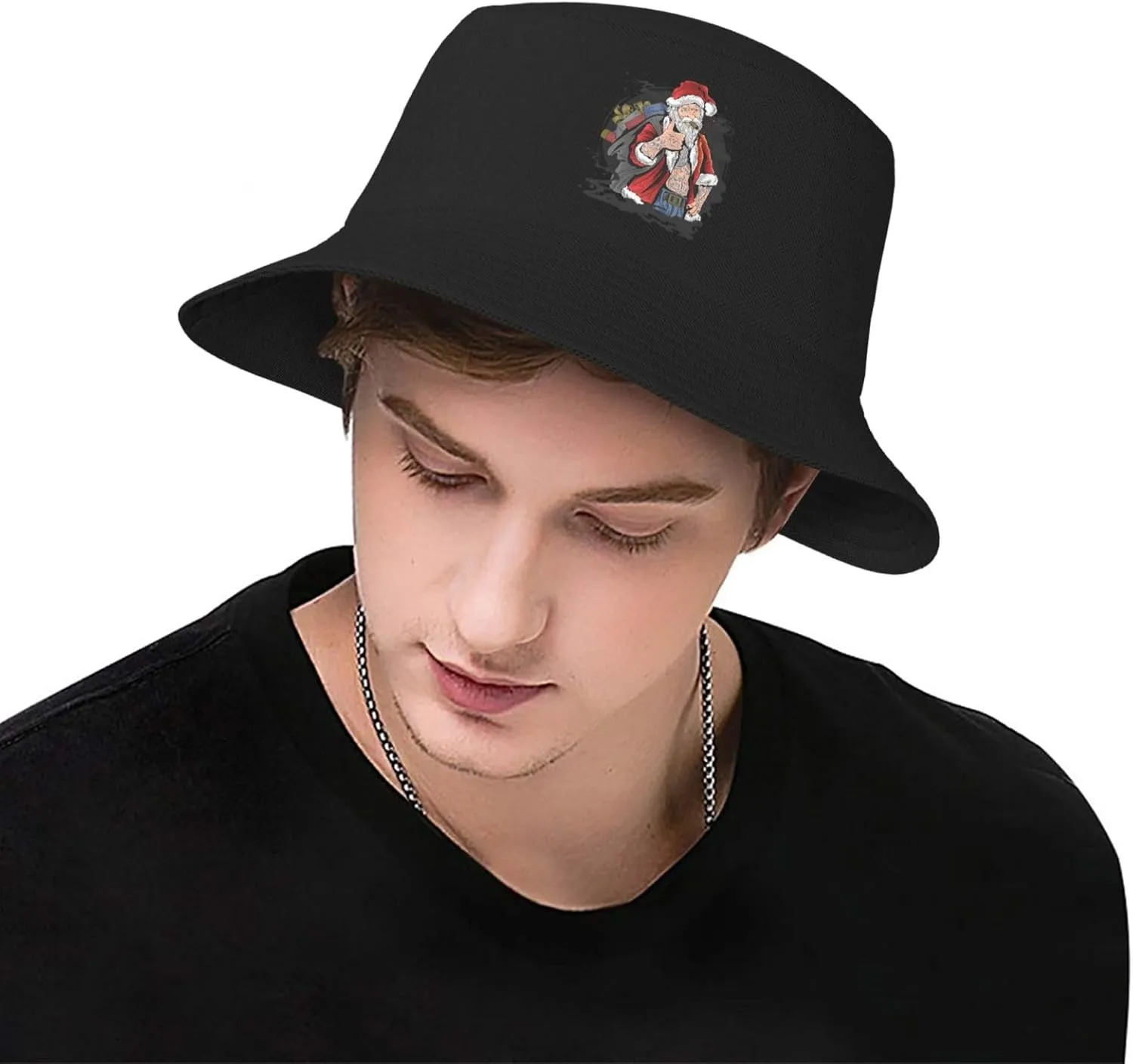 Smoking Santa Carrying A Gift Bag with A Thumbs Up Bucket Hat for Men Women Boonie Hat Outdoor Summer Vacation Beach Travel Fishing Cap Black