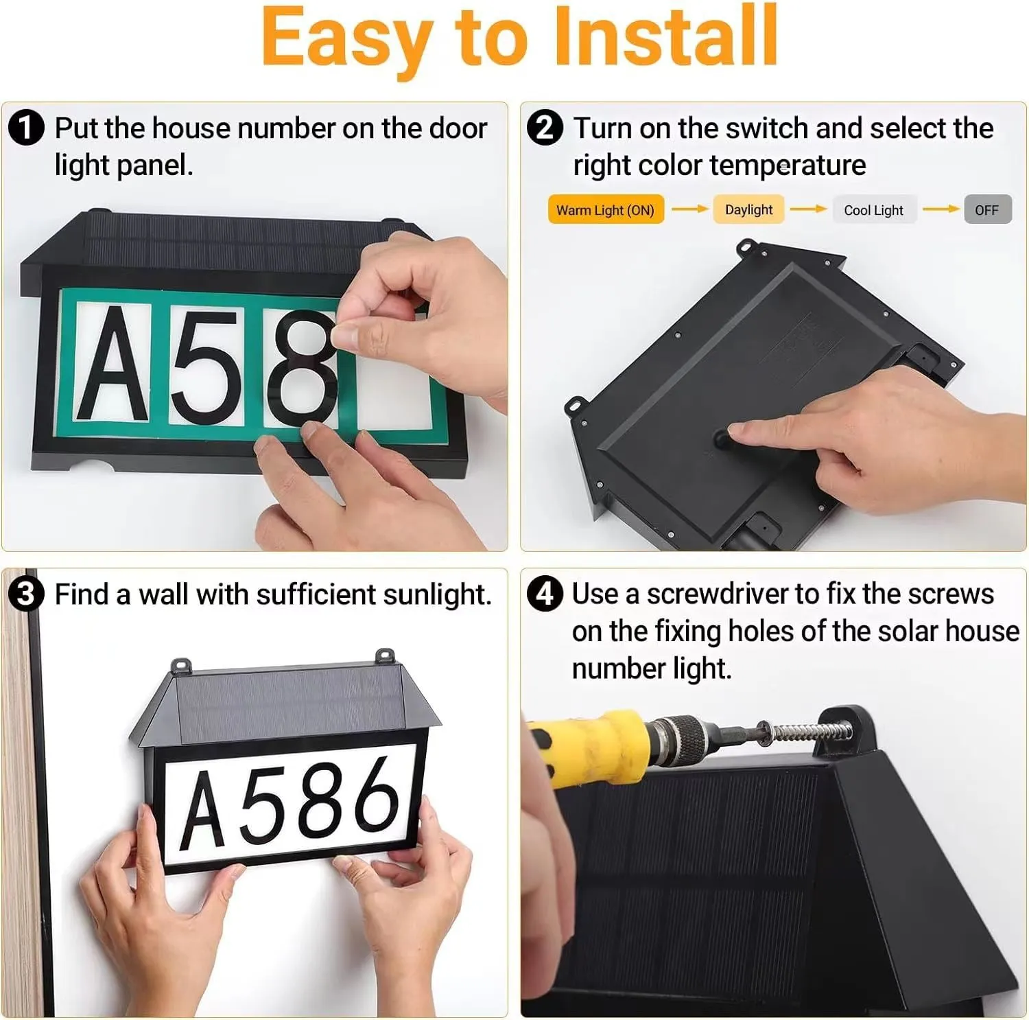 Solar House Number Lights – Waterproof LED Outdoor Doorplate Lighting for Gardens and Patios