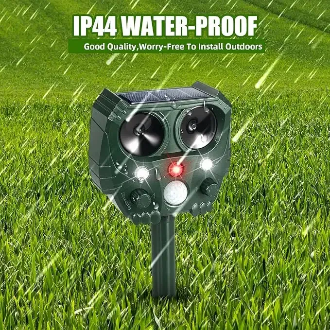 Solar Ultrasonic Animal & Pet Repeller Motion Sensor Repels Birds, Snakes, Raccoons, Skunks, Deer, Cats, Dogs, Rats