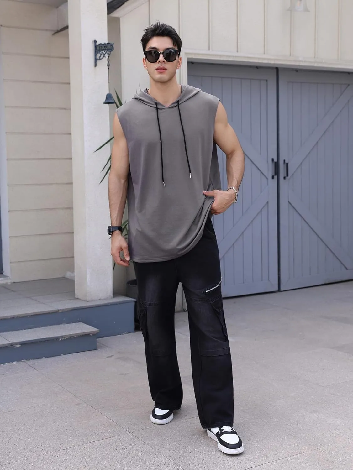 SOLY HUX Men's Plus Size Sleeveless Hooded Tank Tops Summer Hoodies Vest Muscle Gym Big and Tall Tops