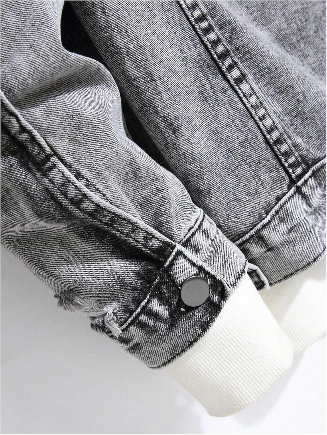 SOLY HUX Men's Ripped Denim Jacket Button Front Collared Long Sleeve Grunge Jean Jackets Streetwear