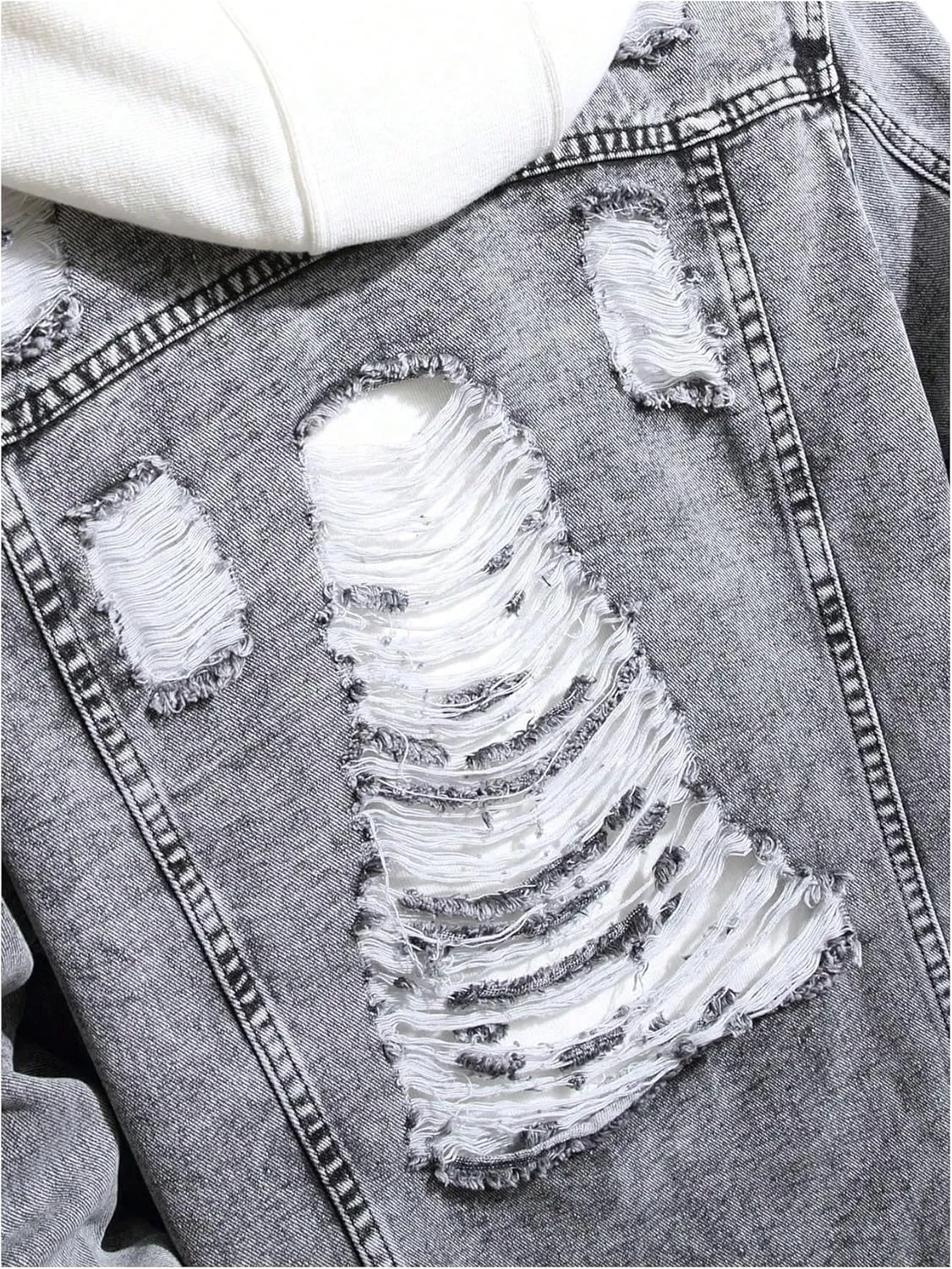 SOLY HUX Men's Ripped Denim Jacket Button Front Collared Long Sleeve Grunge Jean Jackets Streetwear