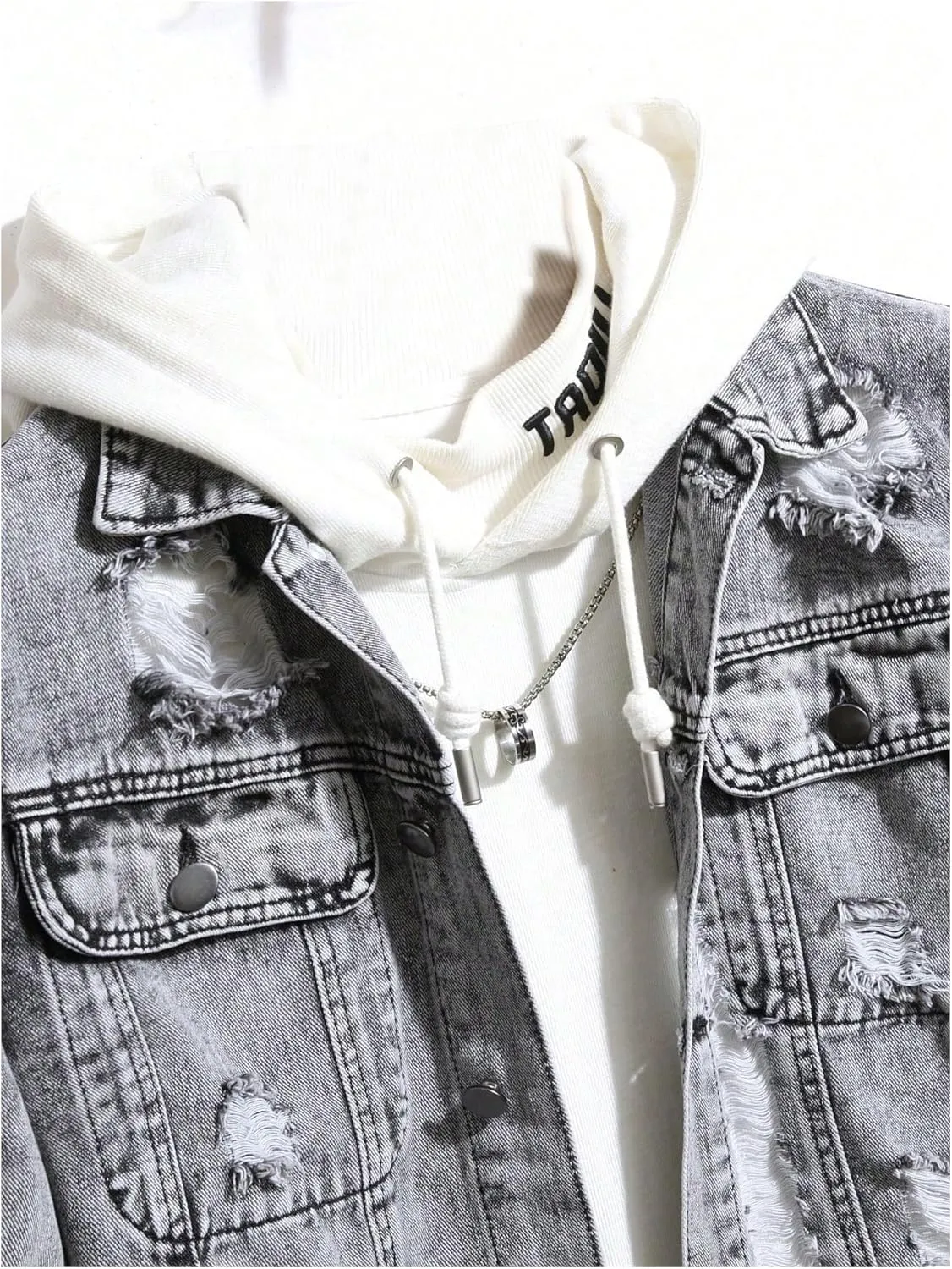 SOLY HUX Men's Ripped Denim Jacket Button Front Collared Long Sleeve Grunge Jean Jackets Streetwear